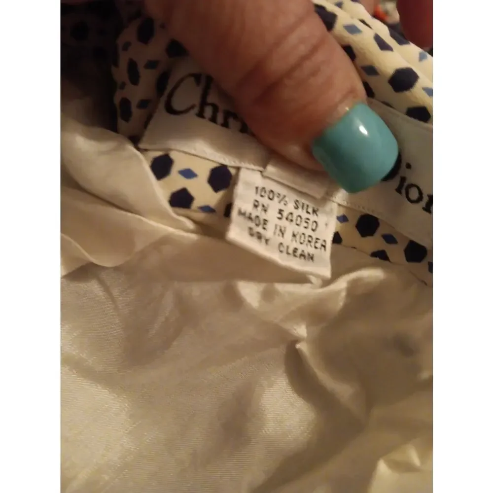 Christian Dior Designer Blazer women 6 100% silk ivory blue dots Luxury Capsule